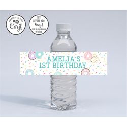editable donut water bottle label, donut birthday water bottle, two sweet water bottle label, sweet one water bottle lab