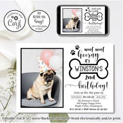 Editable Dog Invitation, Dog Birthday Invitation, Puppy Invitation, 4x6 & 5x7