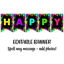 editable glow banner, glow birthday banner, let's glow birthday decor, template