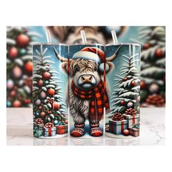 Highland Cow Christmas Tumbler Wrap, 20oz Skinny Tumbler Sublimation Design, Christmas Highland Cow Tumbler PNG