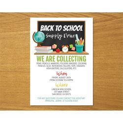 Back to School Flyer, School Supply Fundraiser Flyer, Back to School Invitation, School Supply Drive Invitation, Instant