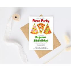 Pizza Birthday Party Invitation Template for Kids, Boys, Adults, Girls, Printable Digital Download, Instant Download Piz