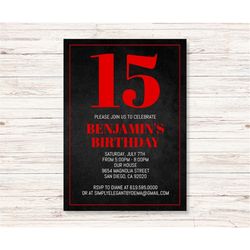 Black and Red Birthday Invitations for Boys/Red Birthday Invitations for Teens Kids/ANY AGE and Color/Corjl/Instant Down