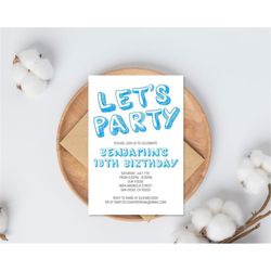 Simple Blue Birthday Invitation Template for Boys/Teens/Kids, ANY AGE, Instant Download Modern Blue Birthday Party Invit
