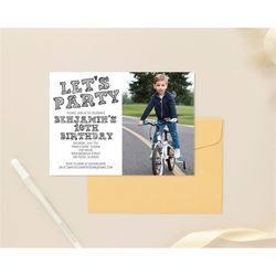 Simple Black and White Birthday Invitation Photo Template, ANY AGE, Instant Download Birthday Invitation for Boys Teens
