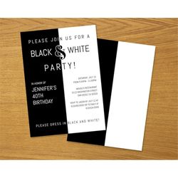 Stylish Black and White Party Invitations, Adult Party Invitation, Black and White Party, Instant Download, Corjl Templa