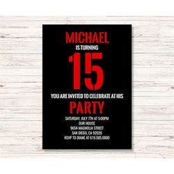 Black and Red Birthday Invitation for Teens Boys Teenagers Girls/ANY AGE & Color/Corjl/Red Birthday Invitations for Kids