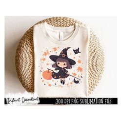 Cute Halloween Witch Sublimation PNG File Clipart, T shirt design sublimation PNG file, Pumpkins Bats, Fall PNG