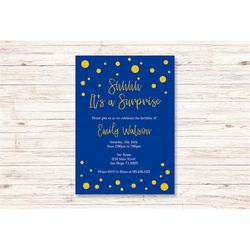 Blue & Gold Birthday Invitations/Printable Gold and Royal Blue Confetti Birthday Invitations for Men Women Kids/Instant