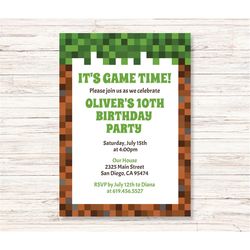 Pixelated Invite, Video Game Invitation, Pixel Birthday Invitation, Gaming party for Boys/Girls/kids/Teens, Minecraft Ga