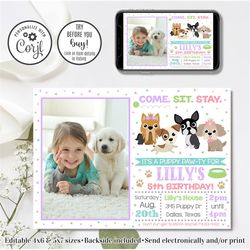 Editable Puppy Birthday Invitation, Puppy Invitation, Puppy Pawty, Dog Invitation, Girl Invitation, 4x6 & 5x7