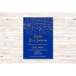 Navy Blue & Gold Birthday Invitations/ANY Color/Printable Gold Confetti Birthday Invitations/Instant Download/Digital In