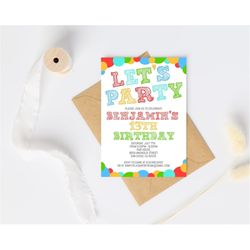 Simple Colorful Confetti Birthday Invitation Template, ANY AGE, Instant Download Birthday Invitation for Boys Teens Kids