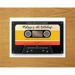 Retro Cassette Tape Birthday Party Invitation Template, Editable Instant Download, Retro, Throwback, 1980s, 90s Theme, P