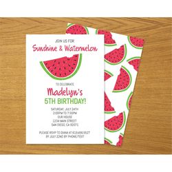 Summer Watermelon Birthday Party Invitation, Summer Birthday Invitation Template, Birthday Invitation Instant Download,