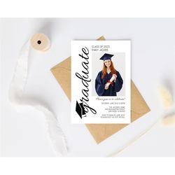 class of 2023 graduation party invitation with photo template, graduation cap announcement instant download, high school