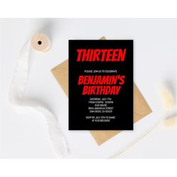 Minimalist Black and Red Birthday Invitation for Teens Boys Girls Adults Kids/ANY AGE/Red Birthday Party Invitations/Ins