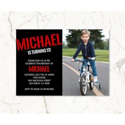 Photo Black and Red Birthday Invitation for Boys Teens/ANY AGE/Color/Edit Yourself Printable Red Birthday Invitations/In