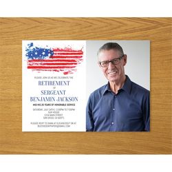 American Flag Retirement Party Invitation Template, Military Retirement Invitation, US Navy Marines, Army Air Force, Pol