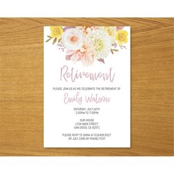 Pink & Yellow Flowers Retirement Invitations Template/Printable Pink Yellow Retirement Invitations for Men Women/Instant