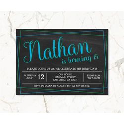 Black, Blue and Green Birthday Invitations for Boys Girls Teens/ANY AGE Color/Corjl Birthday Invitation/Instant Download