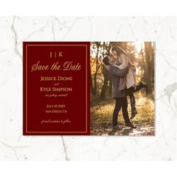 burgundy save the date cards with photo template/moron & gold save the dates/modern red and gold save the date announcem