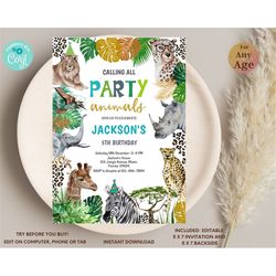Editable Party Animals Birthday Invitation Leopard Print Animal Birthday Party decor Invitation Leopard Print Birthday P