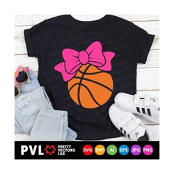 basketball with bow svg, basketball svg, dxf, eps, png, girls basketball cut files, cheer sister shirt svg, proud sister, silhouette, cricut