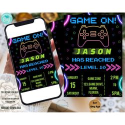Editable Video Game Party Invitation, Gamer Invitation, Video Game Birthday Party Invitation, Video Game Birthday Party,