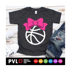 basketball with bow svg, basketball svg dxf eps png, girl basketball cut files, cheer sister shirt design, proud sister, silhouette, cricut