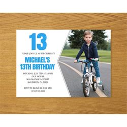 Photo Black and Blue Birthday Invitation for Boys Teens/ANY AGE/Color/Edit Yourself Printable Blue Birthday Invitations/