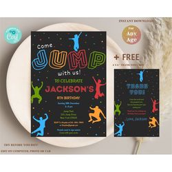 Editable Jump Birthday Invite, Jumping Party Invitation, Bounce House Party, Trampoline Park Birthday Party, Instant Dow