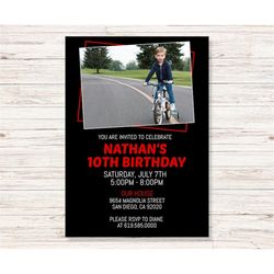 Black and Red Birthday Invitation for Teens Boys Teenagers Girls/ANY AGE/Corjl/Red Birthday Invitations with Photo for K