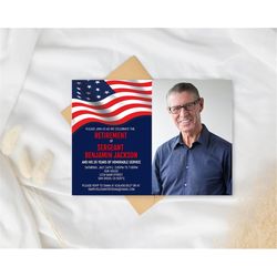 American Flag Retirement Party Invitation Template, Military Retirement Invitation, US Navy Marines, Army Air Force, Pol