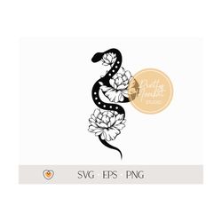 Floral snake svg, Snake with peony flowers svg, png, tattoo design