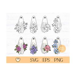 Ghost SVG, PNG, Floral Ghost, Ghost with Flowers, Cut File