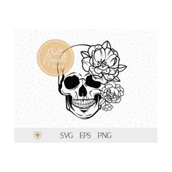 Skull with flowers svg, Floral skull svg, Skull cut file, svg files for cricut