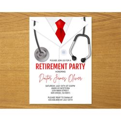 Doctor Retirement Invitations Template, Doctor Retirement Party Invitation, Pharmacist, Medical Retirement, Stethoscope,