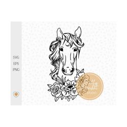 Horse with flowers svg, Floral horse svg, Horse lover, Horse head png, svg files for cricut