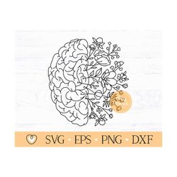 Mental Health svg, Floral Brain svg, Brain with Wildflowers svg, png file