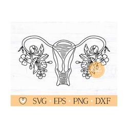 Floral Uterus svg, Uterus with flowers svg, Female reproductive organs