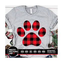 Buffalo Plaid Paw Print Svg, Christmas Paw Svg, Dxf, Eps, Png, Dog Svg, Cat Svg, Pet Lovers Clipart, Holiday Cut Files, Silhouette, Cricut