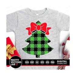 Plaid Christmas Tree Svg, Christmas Svg, Girl Tree with Bow Svg, Holiday Svg Dxf Eps Png, Girls Shirt Svg, Kids Cut Files, Silhouette Cricut