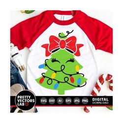 Christmas Tree with Lights Svg, Christmas Cut File, Girl Svg Dxf Eps Png, Kids Shirt Design, Holiday Clipart, Sublimation, Silhouette Cricut