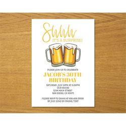 EDITABLE Beer Surprise Birthday Party Invitation, Printable Adult Birthday Invitation Template, Instant Download Corjl,