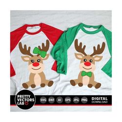 Reindeers Svg, Christmas Svg, Girl Boy Reindeer Svg Dxf Eps Png, Kids Cut File, Holiday Clipart, Xmas Shirt Svg, Deer Svg, Silhouette Cricut