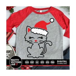 Christmas Cat Svg, Cat with Santa Hat Svg, Santa Svg, Kids Cut Files, Girls Clipart, Funny Holiday Svg Dxf Eps Png, Baby, Silhouette, Cricut