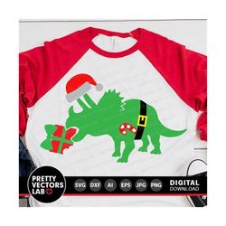 Christmas Dinosaur Svg, Triceratops Svg, Santa Dino Svg, Kids Holiday Svg Dxf Eps Png, Funny Xmas Cut Files, Baby Clipart, Silhouette Cricut