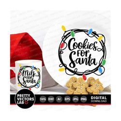 Cookies For Santa Svg, Milk For Santa Svg, Christmas Svg, Cookie Plate Cut Files, Santa Milk Bottle Svg Dxf Eps Png, Kids, Silhouette Cricut