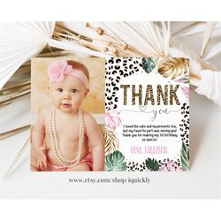 Editable Wild One Leopard Print Thank You Card Jungle Birthday Party Note Card Leopard Print Wild One 1st Birthday Templ